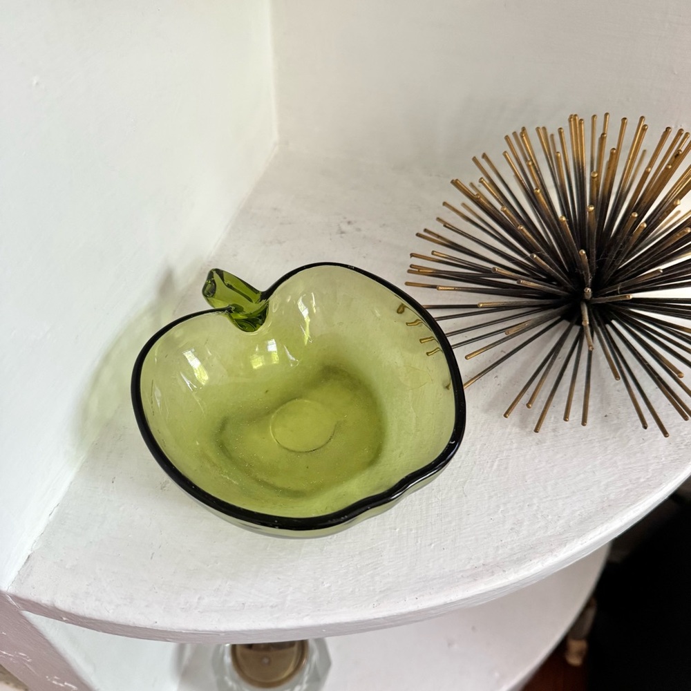 Vintage Green Apple-Shaped Glass Dish | Candy Dish | Change Catchall
